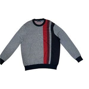 Perry Ellis Gray Crewneck Sweater Red + Black Stripes 2X Large Tall 2XLT Men's